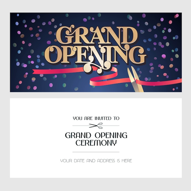 Vector grand opening  illustration, background, invitation card. template invite to red ribbon cutting ceremony with body copy