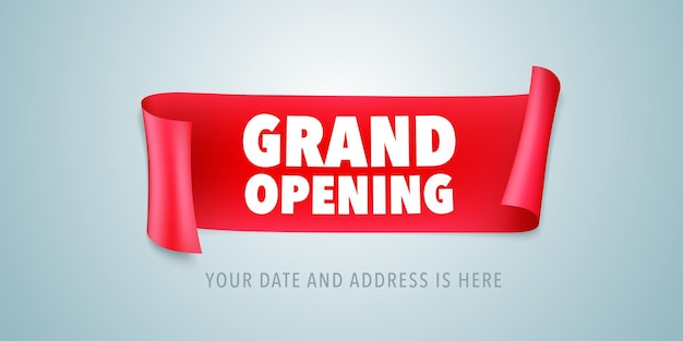 Vector grand opening illustration with wavy ribbon