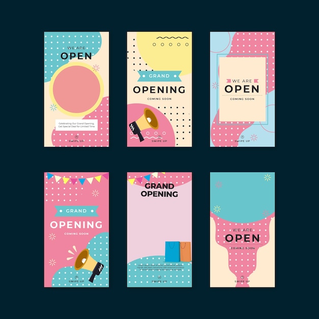 Vector grand opening instagram stories social media template premium vector