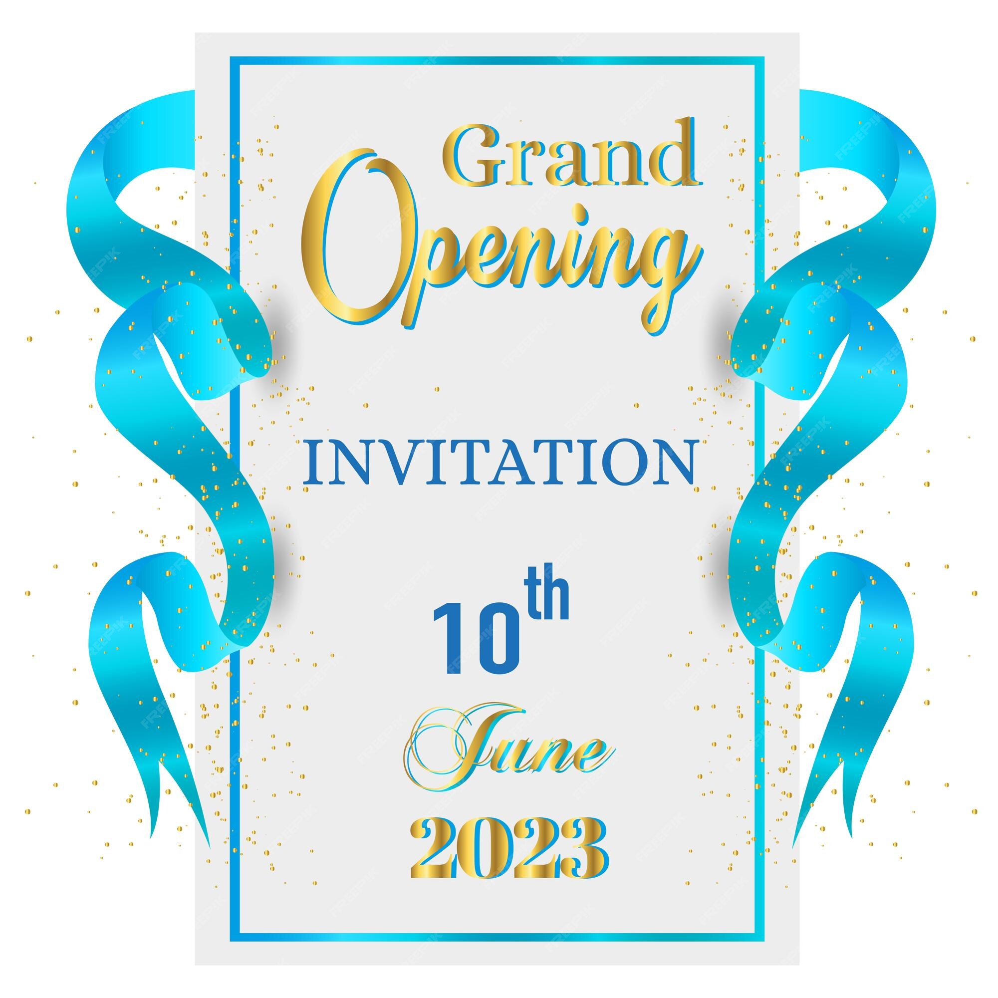 Grand opening banner with confetti and cutting rib