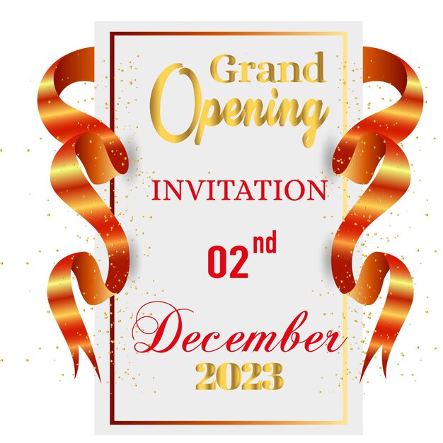 Вектор Приглашение на торжественное открытие 29 декабря с конфетти и оранжевой лентой