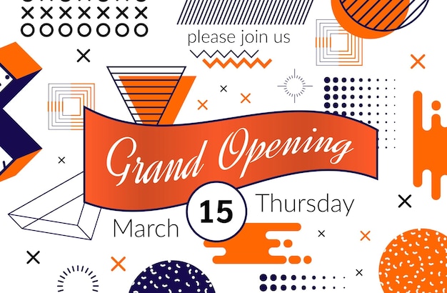 Grand opening label typography memphis graphic design grand opening invitation placard banners