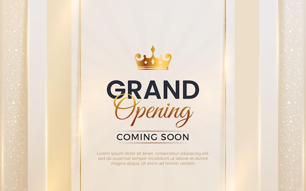 Grand opening luxury invitation design template with glitter light effects golden elements and 3d editable text effect