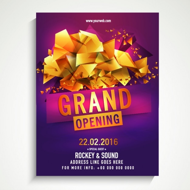 Vector grand opening poster with golden geometric forms