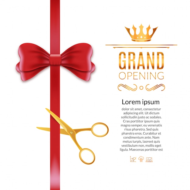 Premium Vector  Grand opening red ribbon and bow. open ceremony