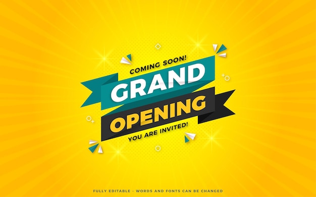 Vector grand opening sale poster sale banner design template with 3d editable text effect