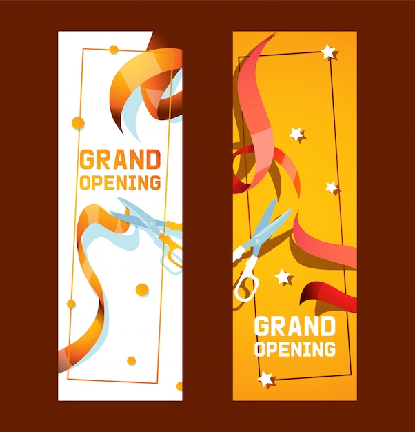 Grand opening of shop, store advertisement set of banners or flyers