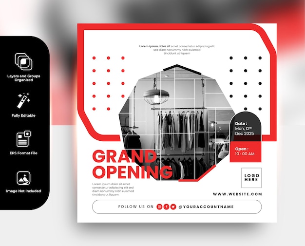 Vector grand opening social media poster or cover banner post template design