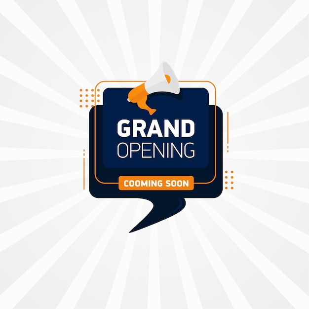 Vector grand opening soon announcement promotion template with loudspeaker