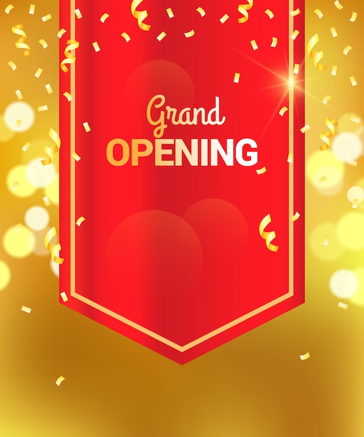 Grand opening sprankelende banner met rood gordijn