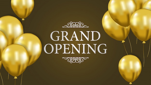 Vector grand opening template with gold balloon