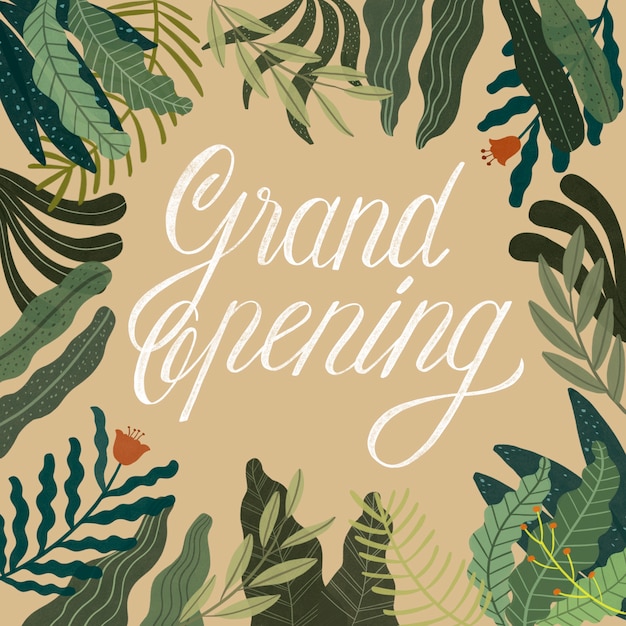 Grand-Opening typographic with hand-drawn decoration