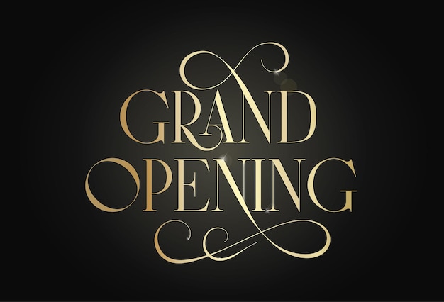 Grand opening Vector Advertising Template Promo Belettering Achtergrond Scène met Gouden Klassieke kleur Social Media Poster Card Mockup Inscription Banner