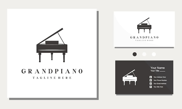 Vettore disegno del modello di progettazione del logo del pianoforte a coda in stile art linea