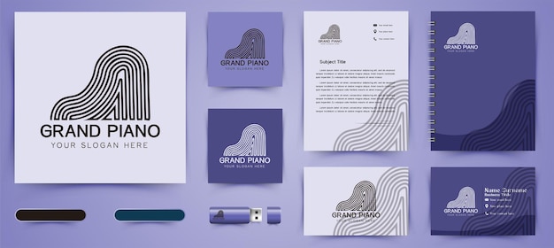ベクトル グランドピアノ、音楽のロゴ、ビジネスブランディングテンプレートデザインのインスピレーションは白い背景で隔離