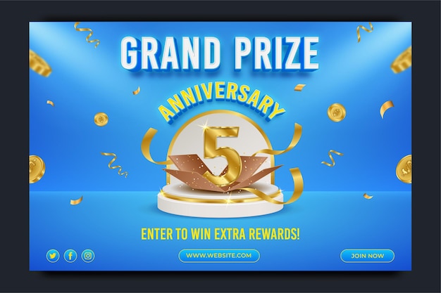 Grand prize anniversary horizontal banner template with editable text effect