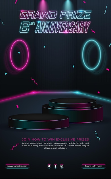 Grand prize anniversary neon gaming style poster template