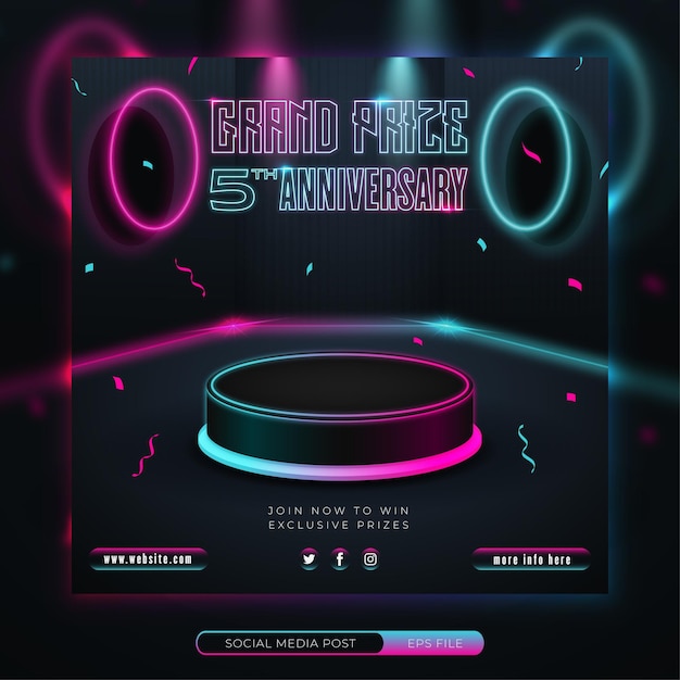 Grand prize anniversary neon gaming style social media banner template