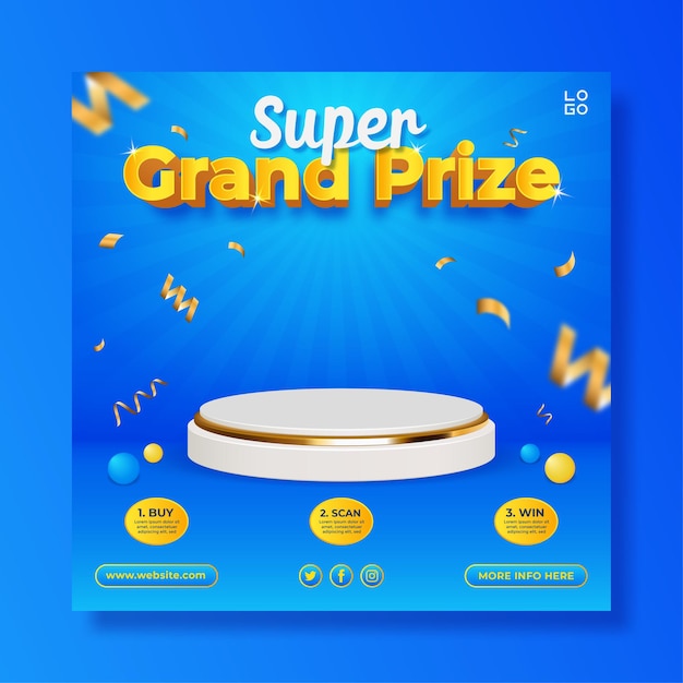 Vector grand prize contest square banner template with podium