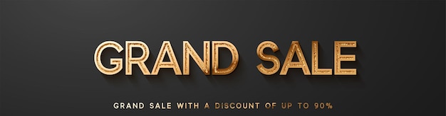 Grand Sale. Black Friday Sale. Horizontal banner, poster, border for the website., logo golden color on black background.