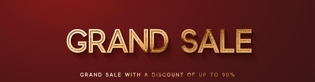 Grand sale. black friday sale. horizontal banner, poster, border for the website., logo golden color on red background.