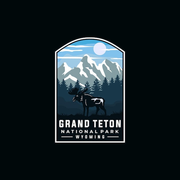 Grand teton nationaal park vector sjabloon. Wyoming Amerika landmark illustratie in patch stijl.