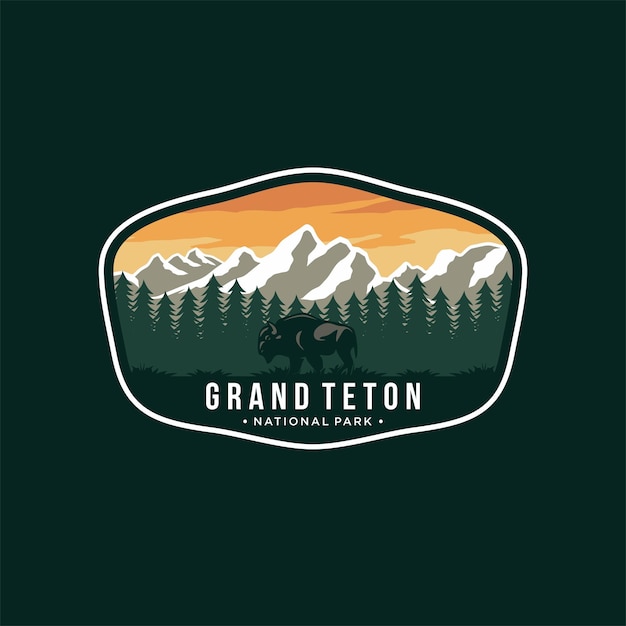 Grand Teton National Park embleem patch logo afbeelding op donkere achtergrond