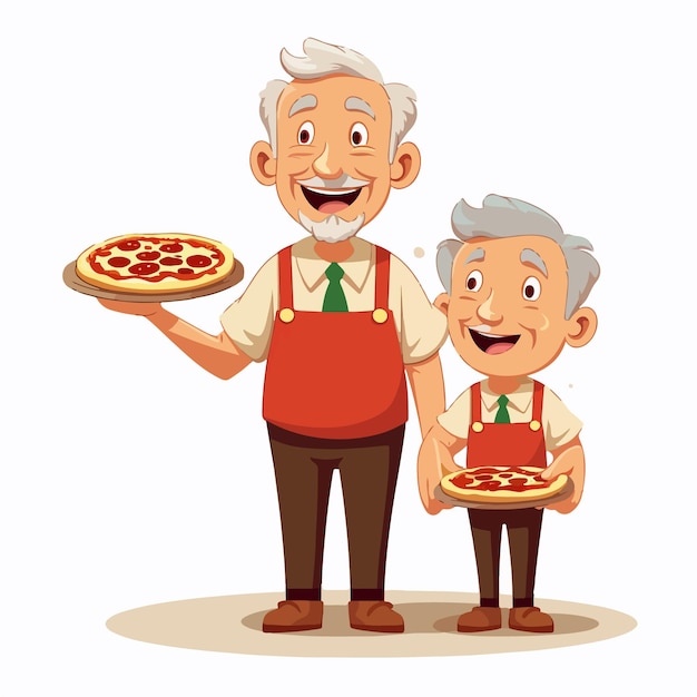 Vector granddad and pizza a delightful family moment