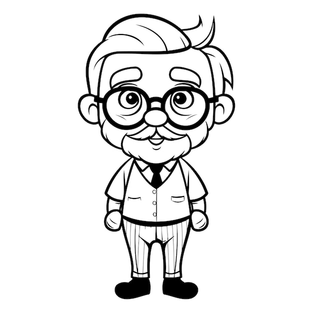 Grandfather Cartoon Mascot Character Vector Illustration Black and White Style