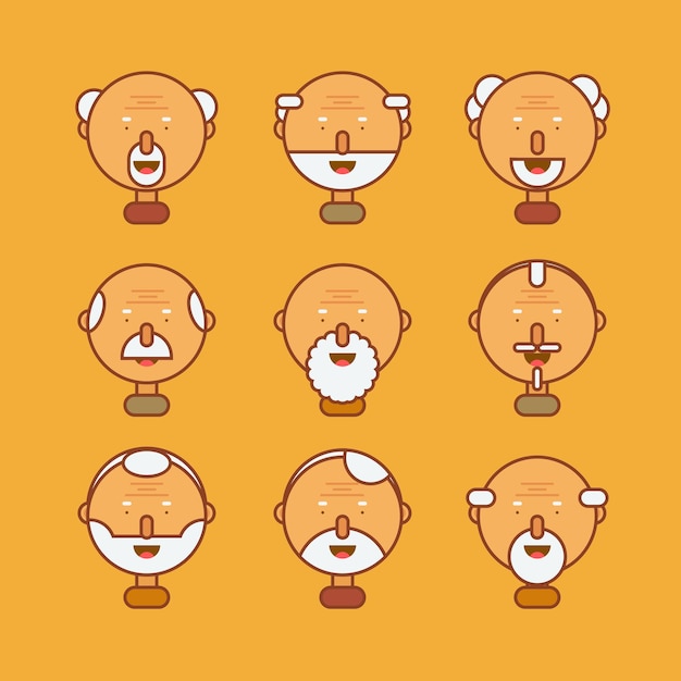 Grandfather character set, Avatar icons in flat design, Isolated, vector illustration
