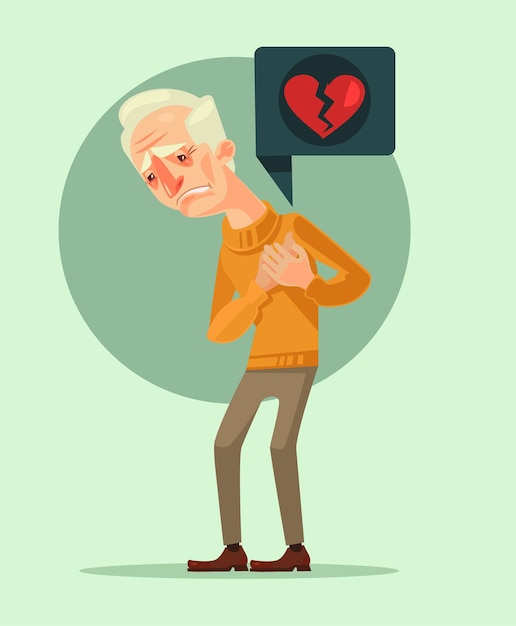 Vector grandfather character with heart attack