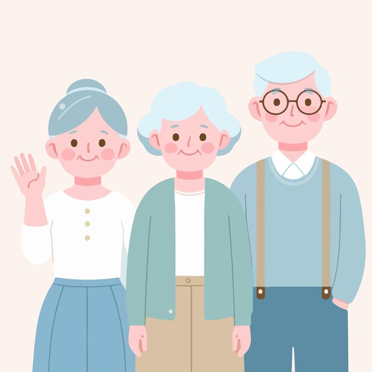Vector 할아버지와 할머니는 간단한 평평한 디자인 스타일을 표현하고 있습니다.