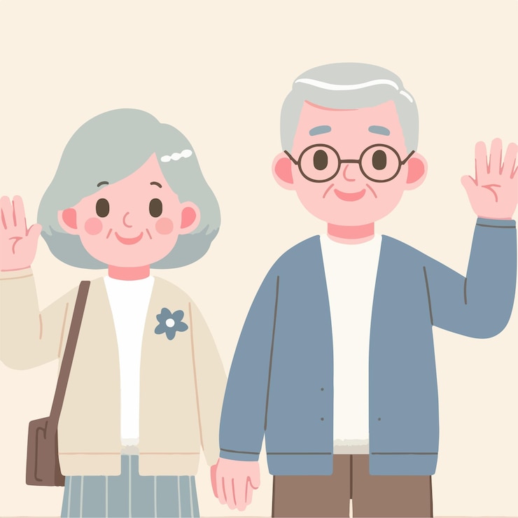 Vector 할아버지와 할머니는 간단한 평평한 디자인 스타일을 표현하고 있습니다.