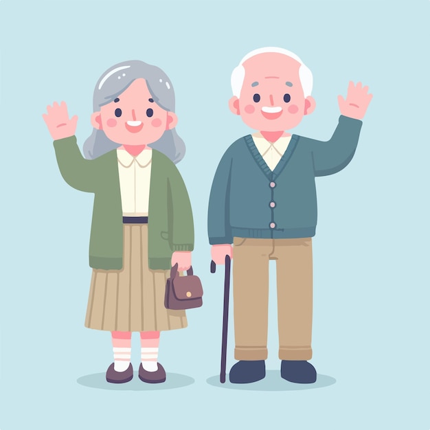 Vector grandfather and grandmother are expressing hello simple flat design style