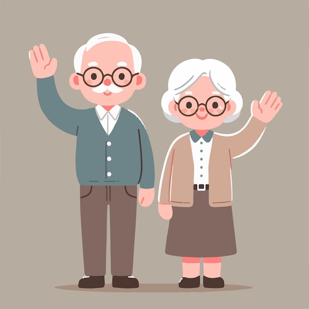 Vector grandfather and grandmother are expressing hello simple flat design style