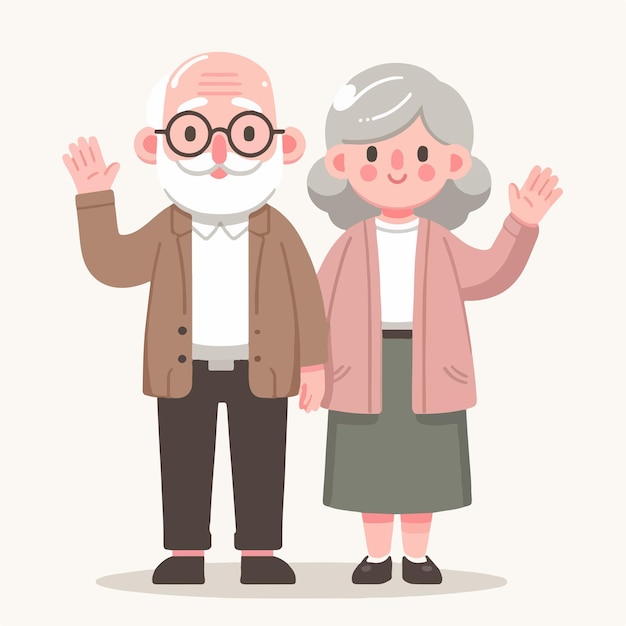 Vector grandfather and grandmother are expressing hello simple flat design style