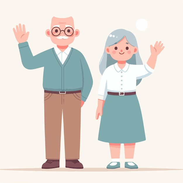 Vector grandfather and grandmother are expressing hello simple flat design style