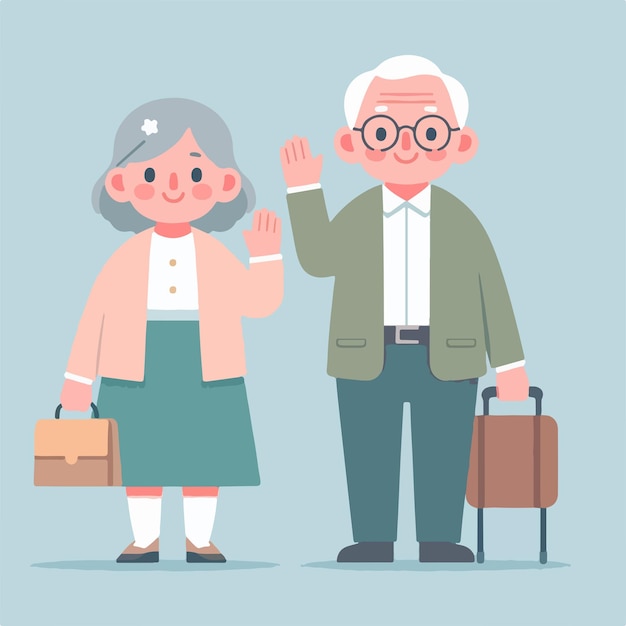 Vector grandfather and grandmother are expressing hello simple flat design style