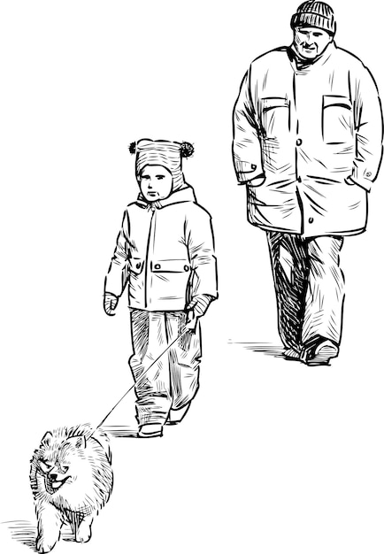 Grandfather and grandson go for a walk