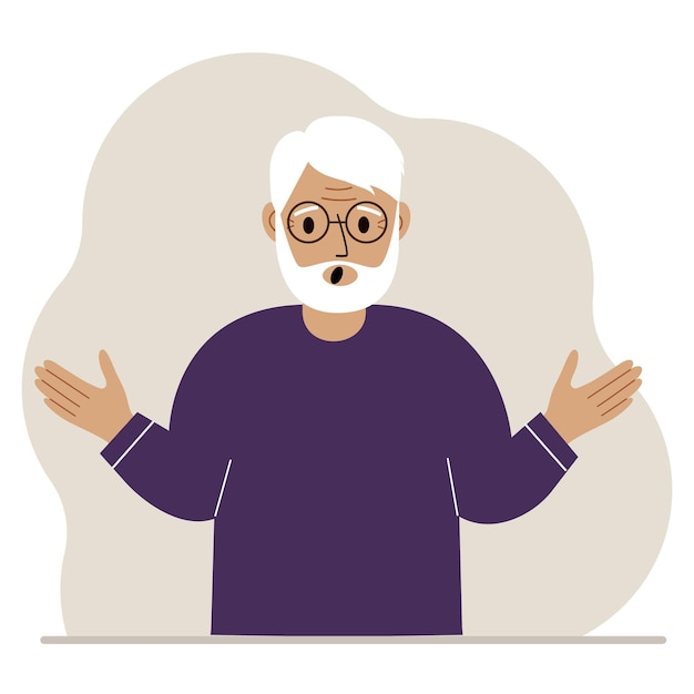 Vector grandfather is screaming and upset. hands are spread out in different directions. vector