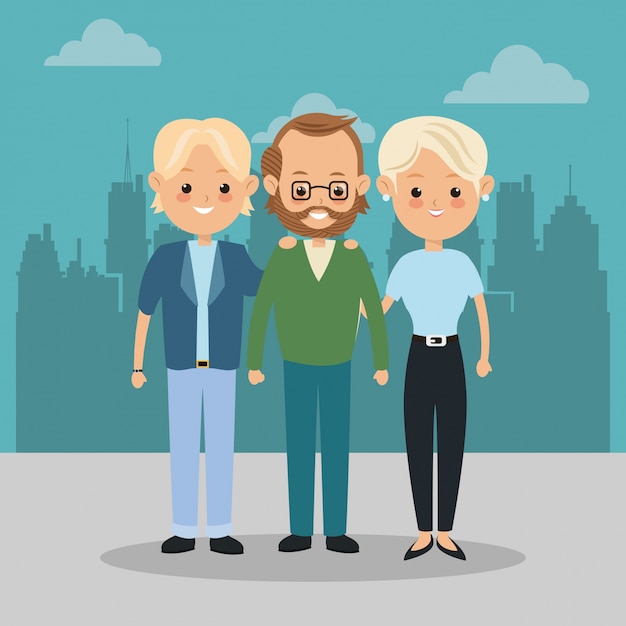 Grandfather and parents icon. Family. City Landscape