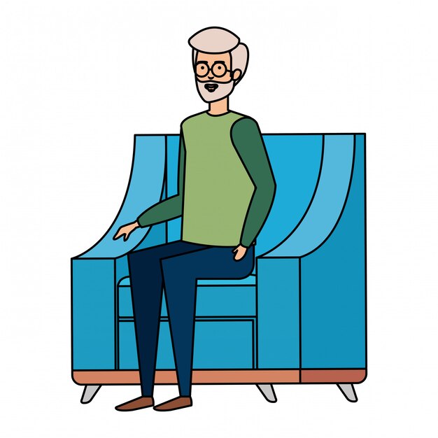 Grandfather sitting in sofa with christmas clothes