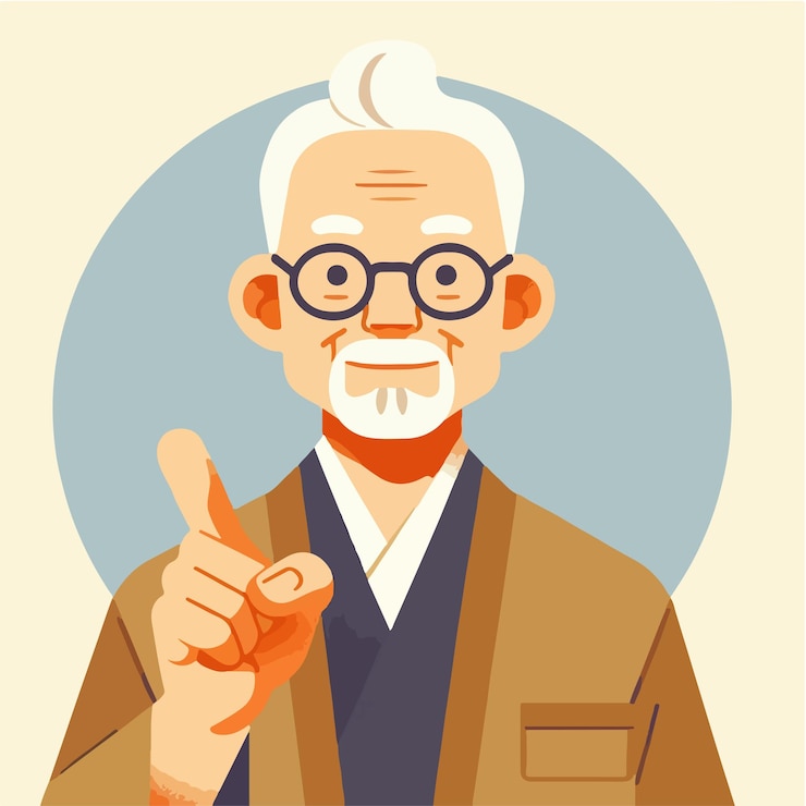 Vector grandfather was pointing with his hand