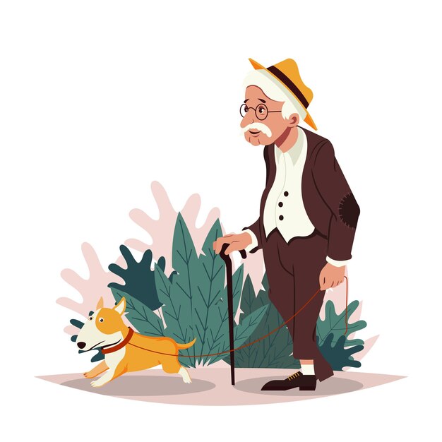 Vector grandfather with dog