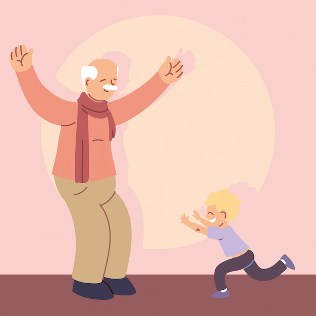 Vector grandfather with grandson, happy grandparents day