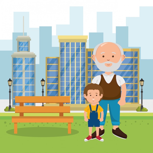 Grandfather with grandson on the park