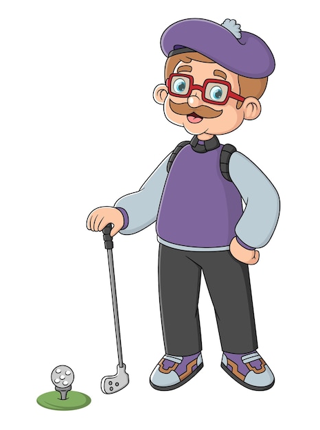 Vector a grandfather works as a professional golfer in an international golf tournament