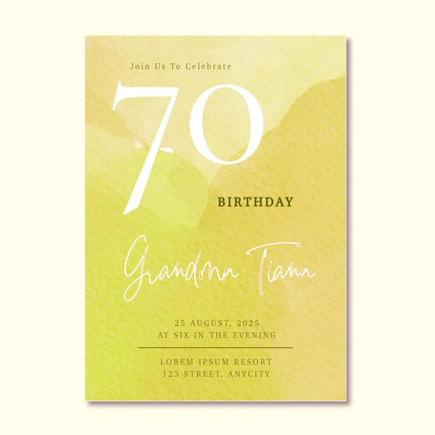 Vector grandma birthday minimalist yellow gold vibe template party invitation