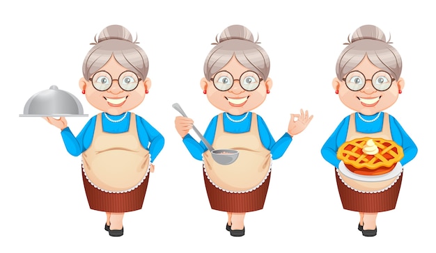 Personaggio dei cartoni animati della nonna che prepara il cibo