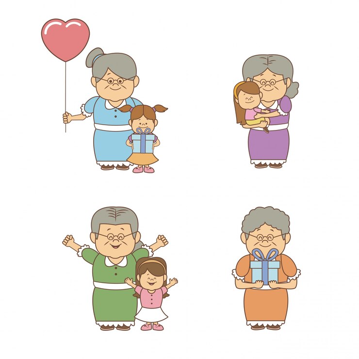 Vector おばあちゃんと女の子幸せな祖父母の日